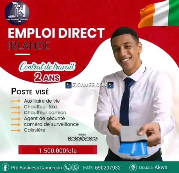 Obtenez un visa travail plus logement et billet d'avion en Irlande