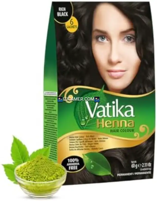 Dabur Vatika Coloration capillaire au henné (Noire, Bordeaux et brun foncé) 6sachets