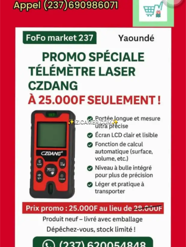 TÉLÉMÈTRE LASER (120m), marque CZDANG pour télé mesurage des longueurs, surfaces et volumes