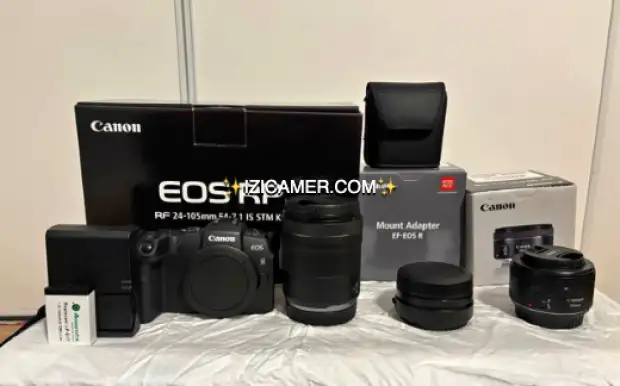 Canon RP, 24-105 Kit Lens, 50mm 1.8 EF, Canon EF-RF adapter, extra batteries