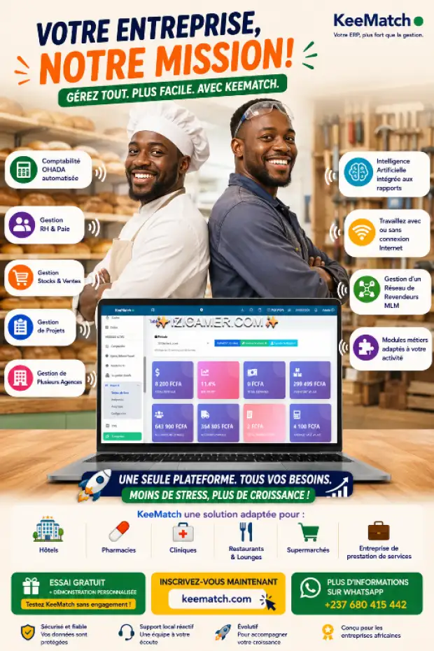 Avec **KeeMatch**, gérez toute votre entreprise sur une seule plateforme :