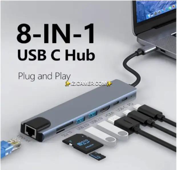Adaptateur générique USB-C vers TVHD 8 en 1 | IZICAMER