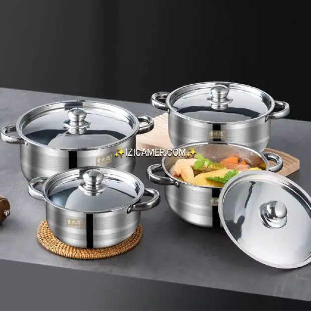 Série de 4 assiettes marmite en inox | IZICAMER