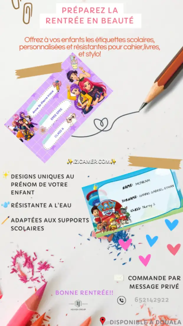 Étiquettes scolaires personnalisées
