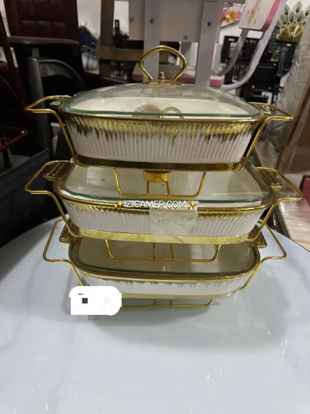 Assiettes chauffantes en porcelaine avec brûleurs jeux de 3
