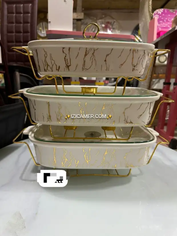 Assiettes chauffantes en porcelaine avec brûleurs jeux de 3 | IZICAMER