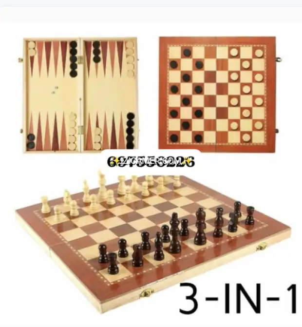 3 en1  en BOIS -Echec -Damier -30X30CM