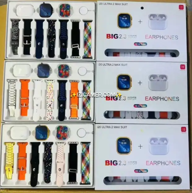 Montre connectée avec 7 bracelet interchangeable, avec écouteur, chargeur et boîtier pour montre